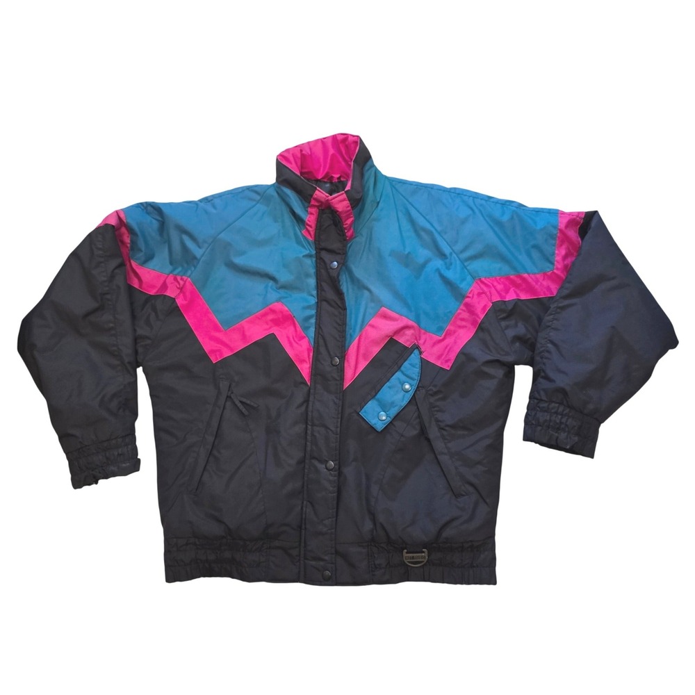 Vintage 80s Hot Music Womens XL Ski Jacket Deep Teal Pink Black Colorblock